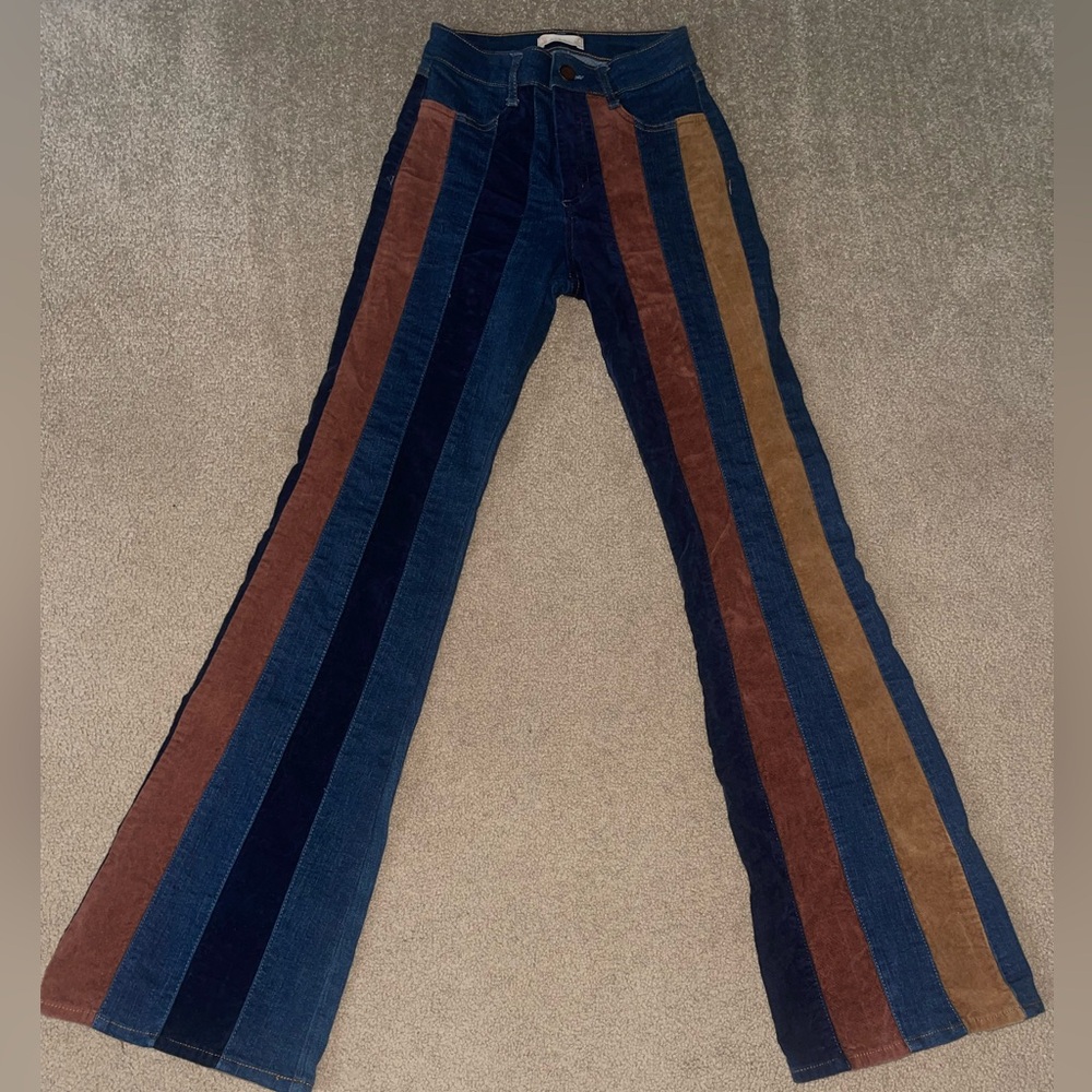 Altar'd State Daisy Suede Denim Flare Jeans Size 24 High Rise Festival Boho